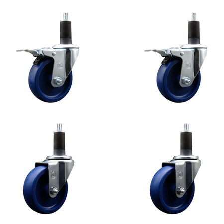 Service Caster 4'' SS Solid Poly Swivel 1-1/4'' Expanding Stem Caster Set 2 Total Lock Brakes, 4PK SCC-SSEXTTL20S414-SPUS-2-S-2-114